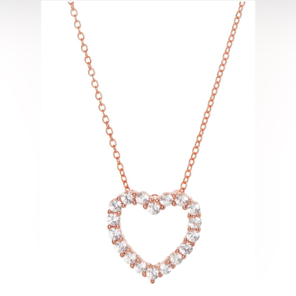 Savvy Cie Jewels 18K Rose Gold Plated over Sterling Silver CZ Open Heart…